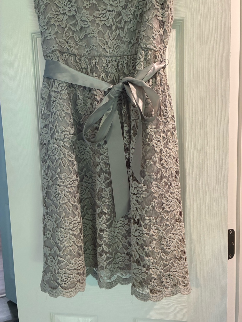 Simply Liliana Lace A-Line Skirt with Satin Tie - Gray